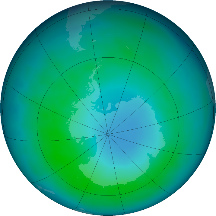 Antarctic ozone map for April 2015